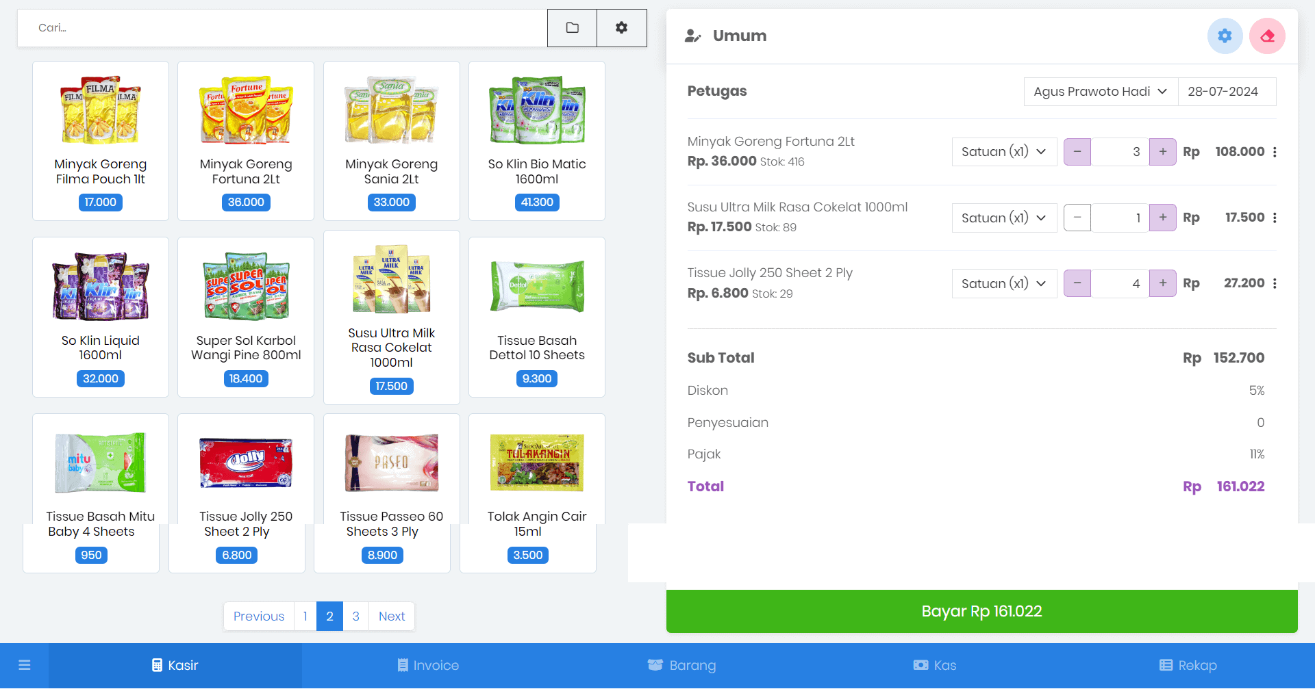 Tampilan Menu Kasir Yang Dibuka Pada Perangkat PC/Laptop/Tablet